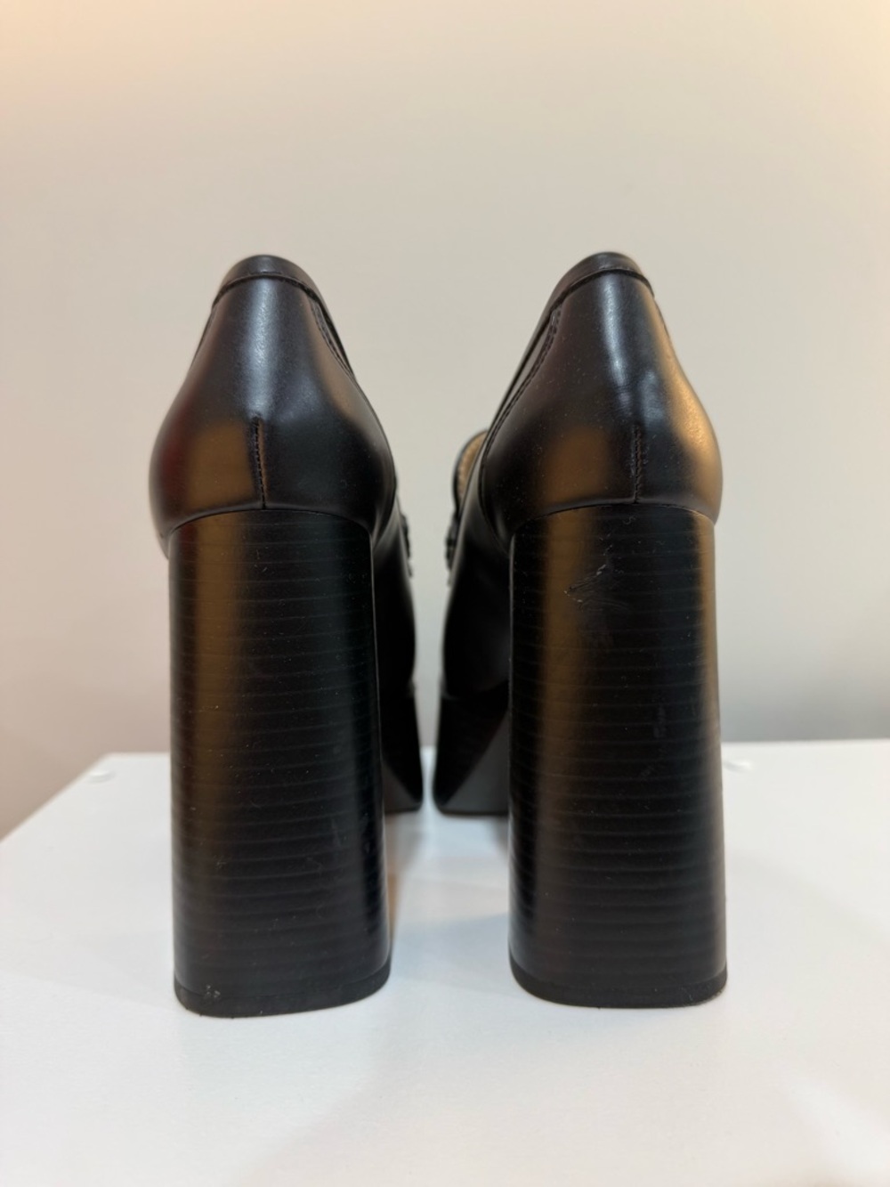Sam Edelman Black Leather Platform Loafer with Gold Chain Accent - Picture 4 of 10
